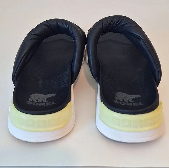 Sorel Viibe Twist Slide Sandals Black Soft Leather Size 10 - Picture 7 of 11